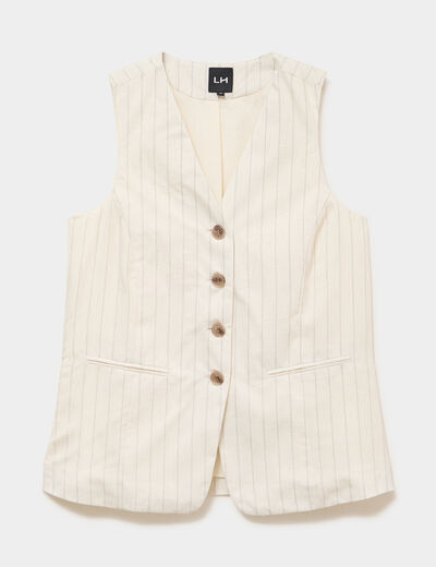Veste sans manches ajust&eacute;e boutonn&eacute;e ecru femme