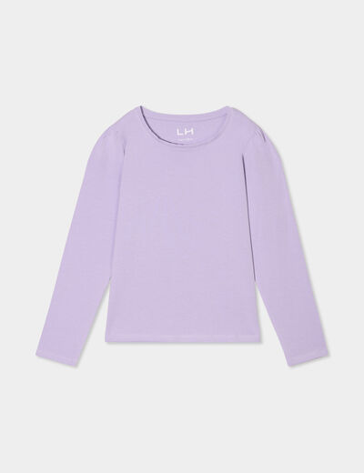 T-shirt coton manches longues à fronces mauve fille