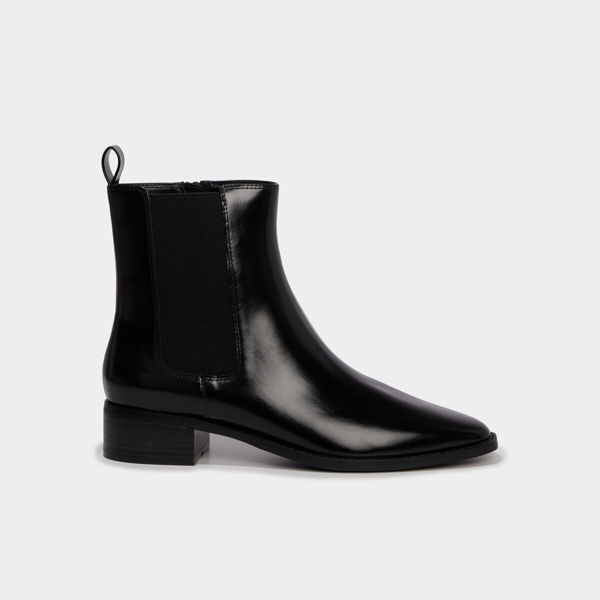 Bottines chelsea bout carr&eacute; talon bloc noir femme