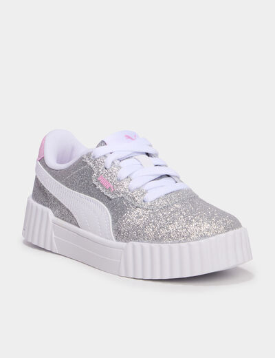 Baskets &agrave; paillettes Puma Carina gris argent fille