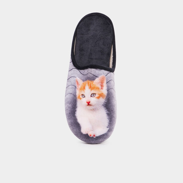 Chaussons mules à motif gris femme