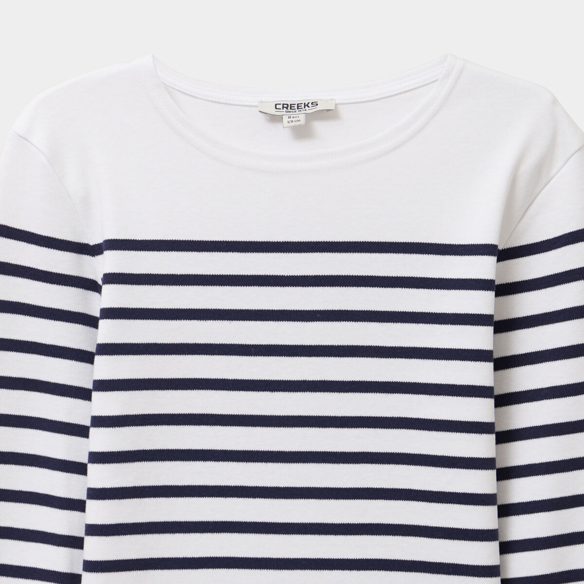 T-shirt marini&egrave;re coton manches longues blanc gar&ccedil;on