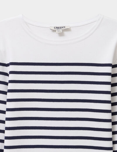 T-shirt marini&egrave;re coton manches longues blanc gar&ccedil;on