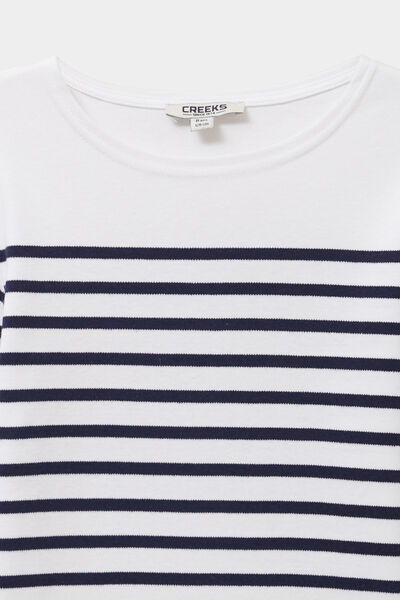 T-shirt marini&egrave;re coton manches longues blanc gar&ccedil;on