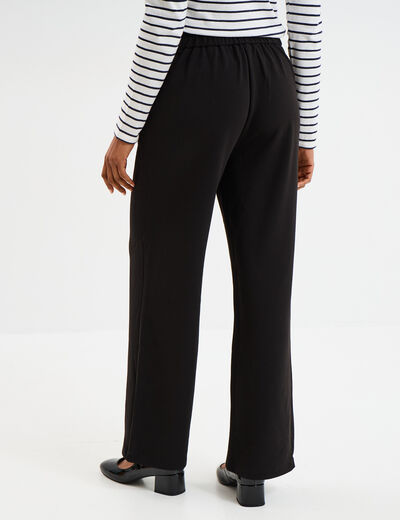Pantalon droit à pont taille élastiquée noir femme