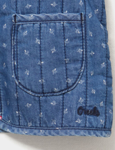 Gilet sans manches matelass&eacute; en jean denim stone b&eacute;b&eacute; fille