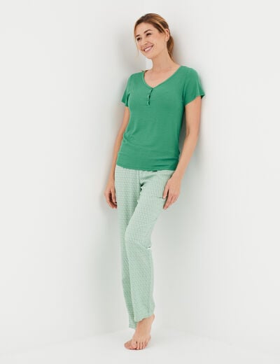 Ensemble pyjama manches courtes 2 pièces vert femme