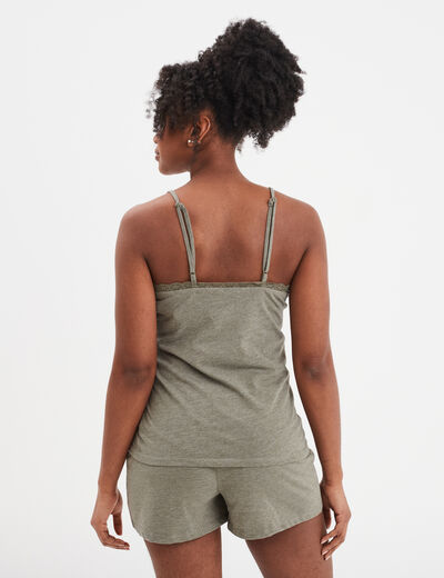 Ensemble pyjama short et débardeur vert kaki femme