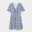 Robe courte col en V taille smock&eacute;e blanc femme