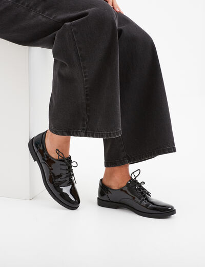 Derbies vernies &agrave; lacets noir femme