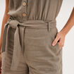 Combishort ceintur&eacute;e lin m&eacute;lang&eacute; vert kaki femme