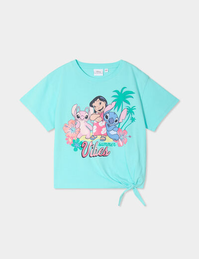 T-shirt détail noeud coton Stitch vert turquoise fille