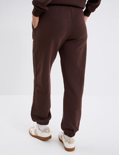 Pantalon jogging droit molleton marron foncé femme