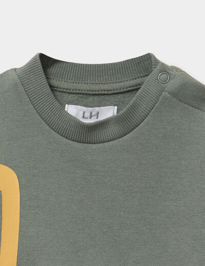 Sweat col rond 1 poche manches longues vert kaki b&eacute;b&eacute; gar&ccedil;on