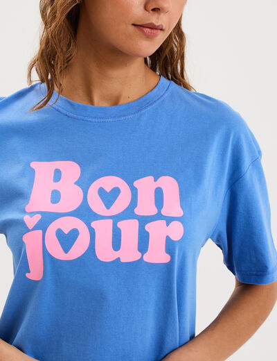 Chemise de nuit coton manches courtes bleu electrique femme