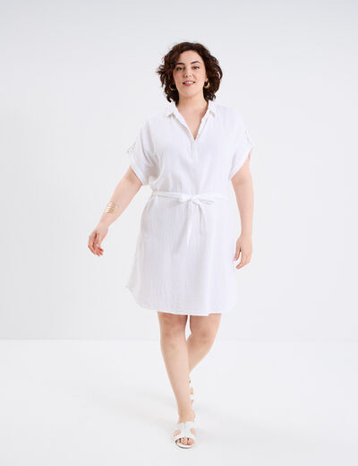 Robe manches courtes en gaze de coton blanc femme grande taille