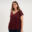T-shirt droit avec dos dentelle oversize violet fonc&eacute; femme grande taille