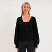 Gilet col en V manches longues ballon noir femme