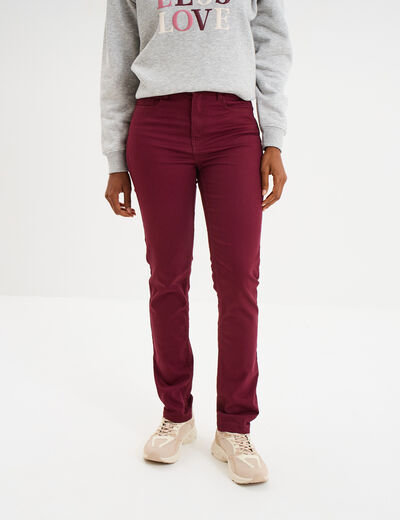 Pantalon slim en coton elasthanne bordeaux femme
