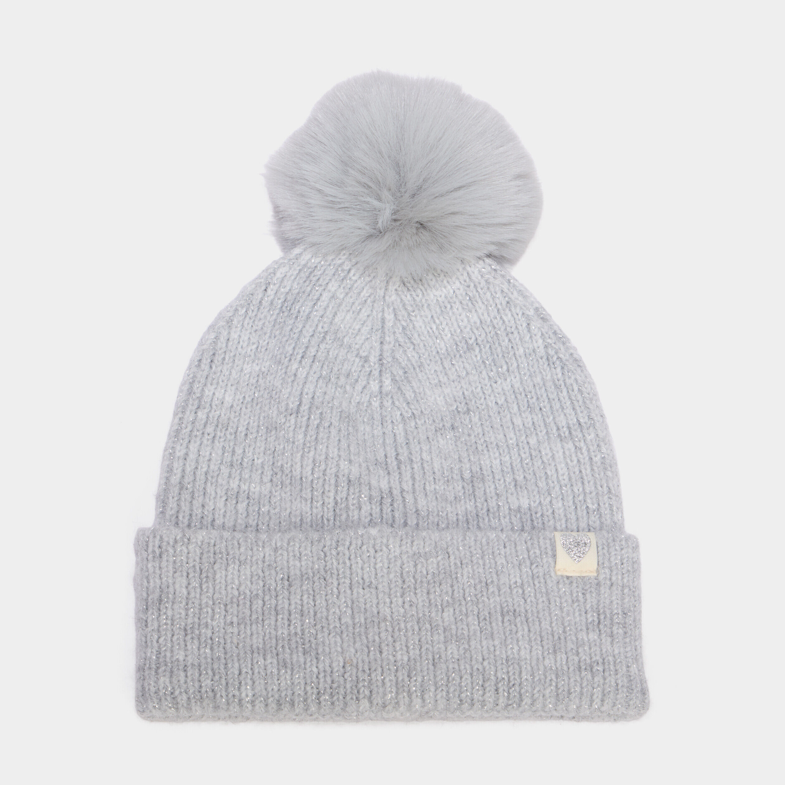 Bonnet à pompon fausse fourrure gris fille LH
