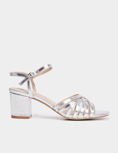 Sandales à talons métallisées gris argent femme