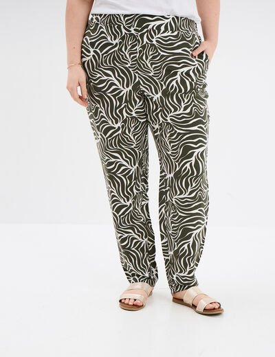 Pantalon fluide taille élastiquée vert kaki femme grande taille