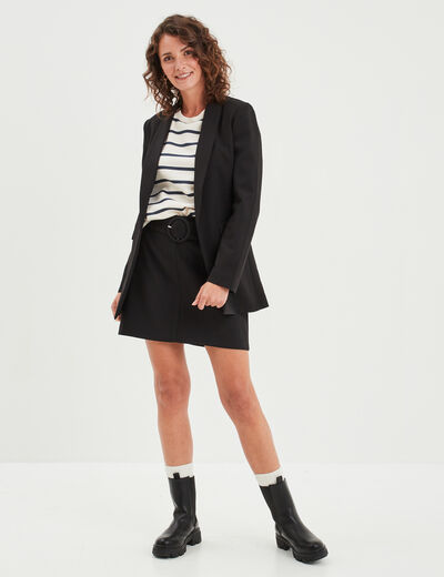 Jupe courte trapèze ceinturée noir femme