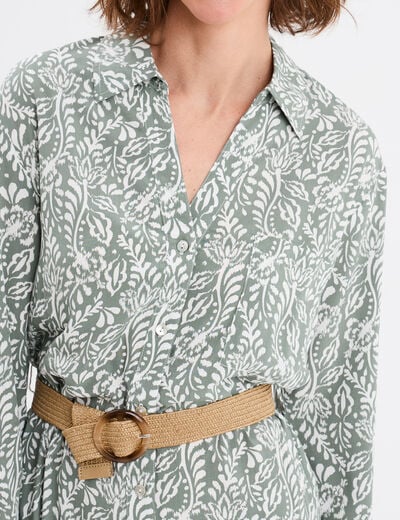 Robe chemise longue avec ceinture vert kaki femme
