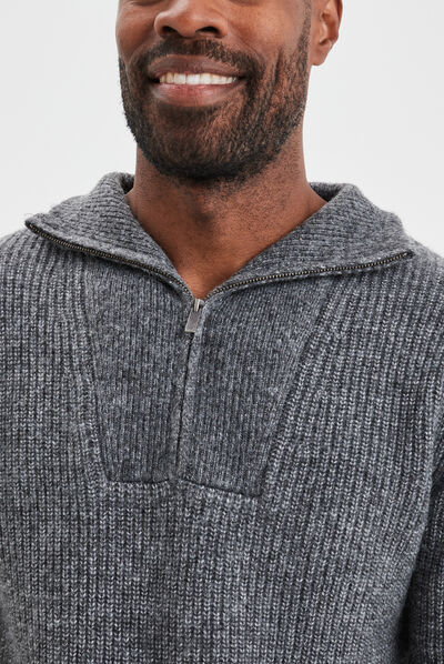 Pull avec col camionneur côtelé gris foncé homme