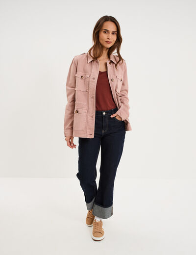 Veste boutonn&eacute;e poches &agrave; rabat rose poudr&eacute;e femme