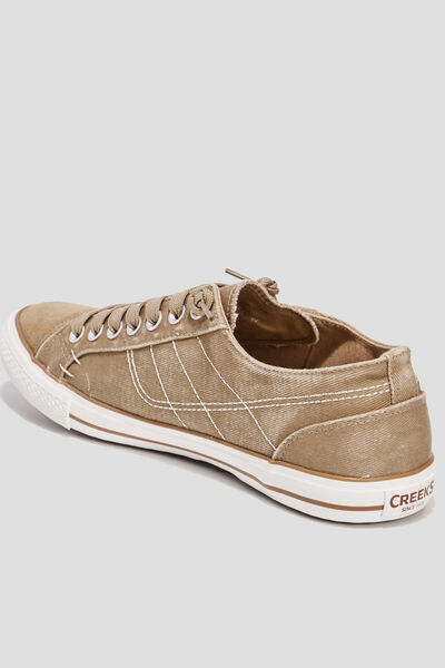 Baskets basses en toile &agrave; lacets sable homme