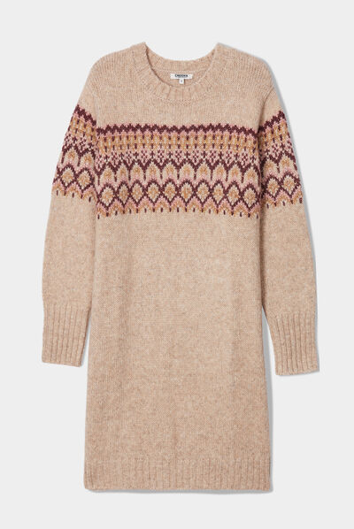 Robe pull droite courte col rond Creeks beige femme
