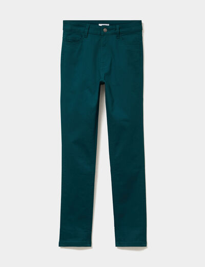 Pantalon slim stretch vert fonc&eacute; femme