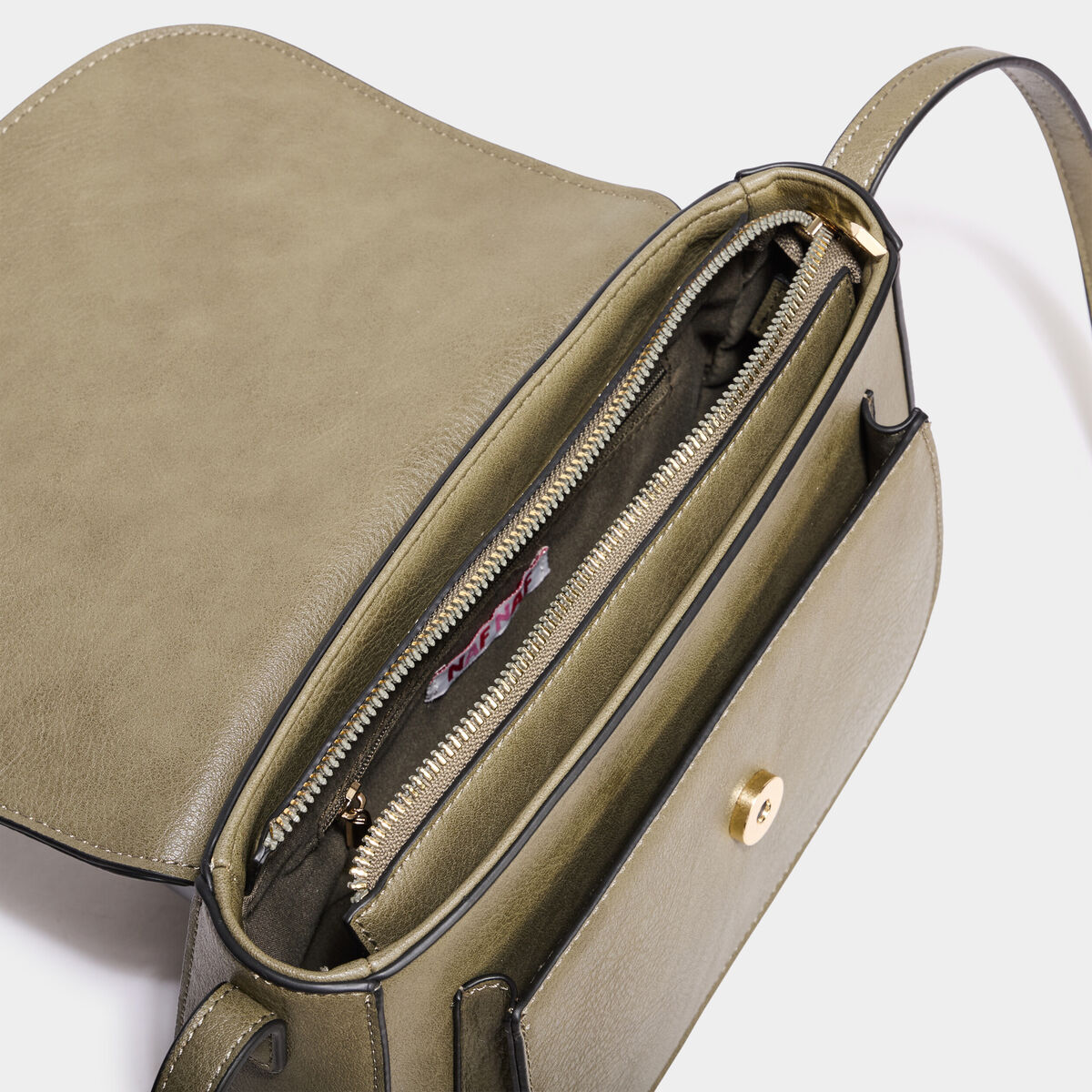 Sac bandouli&egrave;re similicuir rabat vert kaki femme