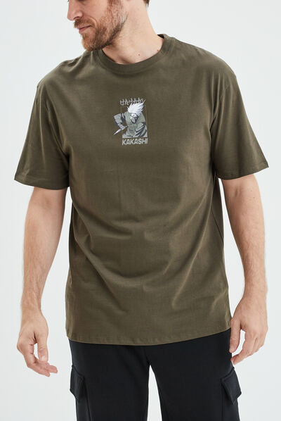 T-shirt manches courtes Kakashi Naruto vert kaki homme