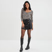 T-shirt col en V manches longues noir femme