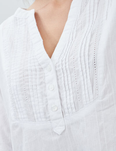 Blouse plastron manches 3/4 Creeks ivoire femme