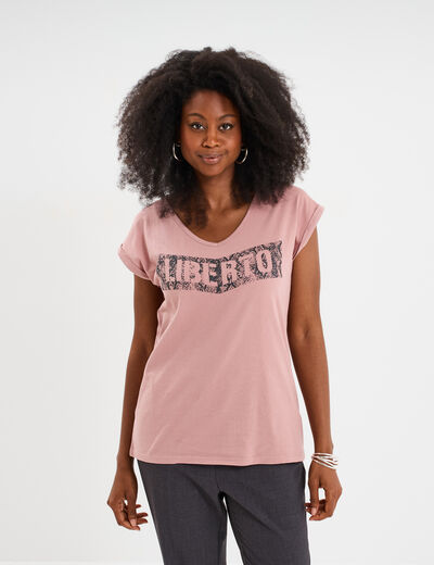 T-shirt d&eacute;lav&eacute; en coton parme femme