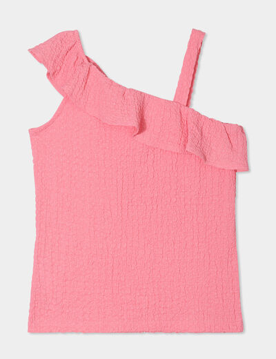 Débardeur asymétrique à volants rose fille