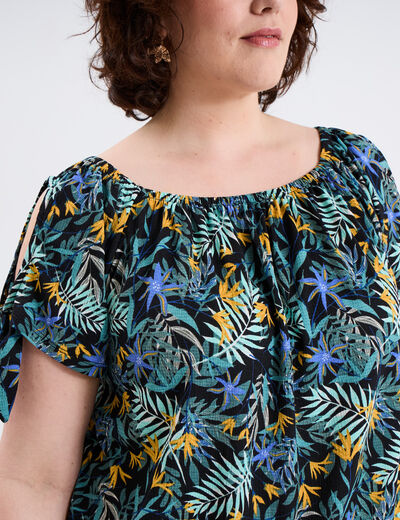 T-shirt manches ouvertes avec noeuds noir femme grande taille