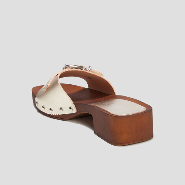 Mules sabots à boucles en cuir Creeks jaune or femme