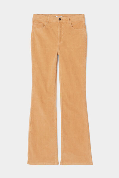 Pantalon velours flare taille standard marron clair femme