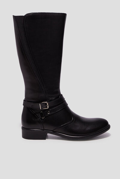 Bottes zippées en cuir avec brides noir fille