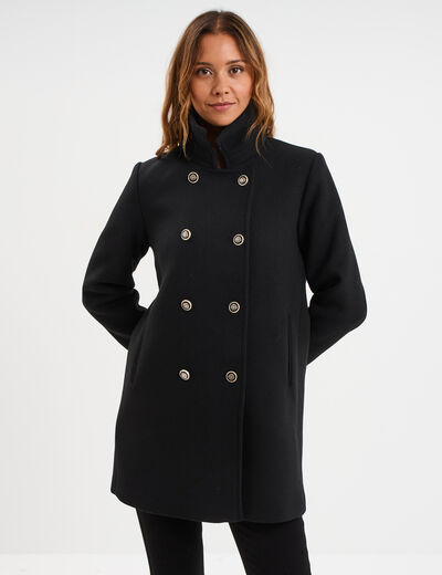 Manteau double boutonnage noir femme