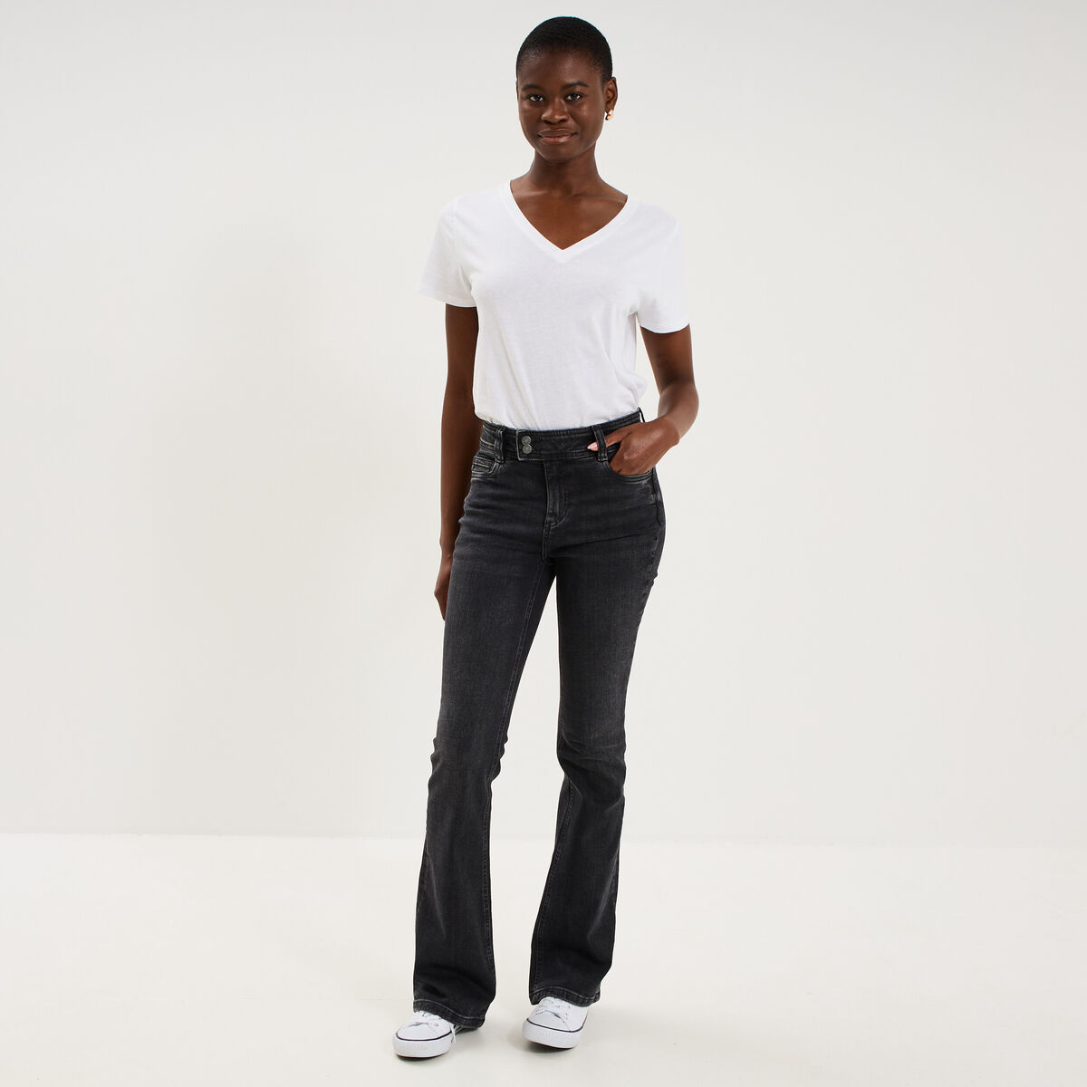 Jean flare taille basse denim noir femme