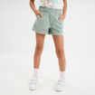 Short brodé taille élastiquée coton vert kaki fille
