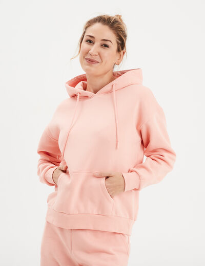 Sweat hoodie molleton à capuche rose poudrée femme