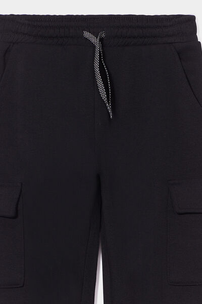 Pantalon de jogging cargo molletonn&eacute; noir fille