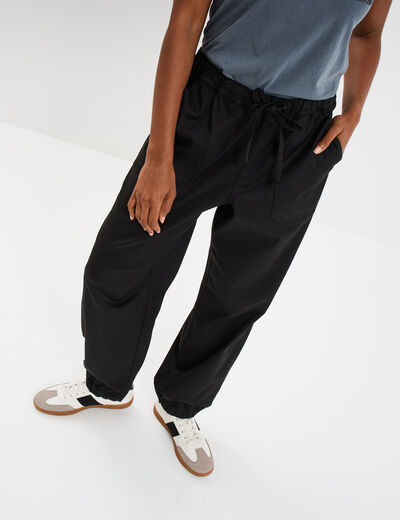 Pantalon droit battle taille élastiquée noir femme