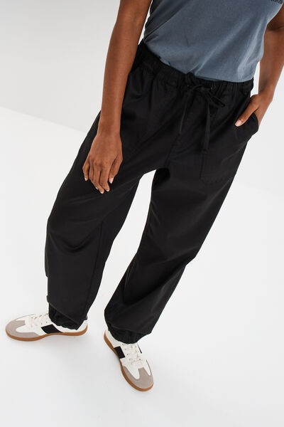 Pantalon droit battle taille &eacute;lastiqu&eacute;e noir femme